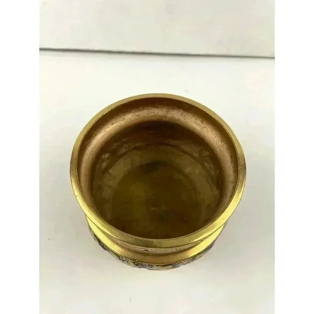 VTG Brass Chinese Dragon Bowl‎ Small Pot Incense Etched Design 3.25